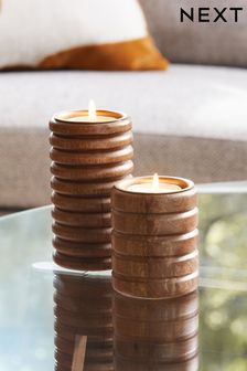 Set of 2 Natural Carved Wood Tealight Candle Holders (N00126) | 19 €