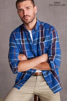 Blue Signature Brushed Flannel Check Shirt (N00131) | $60