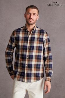 Natural/Navy Signature Brushed Flannel Check Shirt (N00135) | SGD 69
