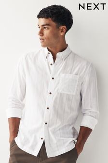White Textured Long Sleeve Shirt (N00165) | $48