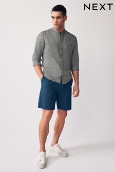 Grey Grandad Collar Linen Blend Long Sleeve Shirt (N00177) | $45