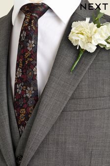 Бордово-червоний квітковий - Шовкова весільна краватка (N00252) | 574 ₴
