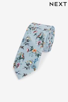 Světle modrý květovaný pták - Úzké - Vzorovaná kravata (N00261) | 395 Kč