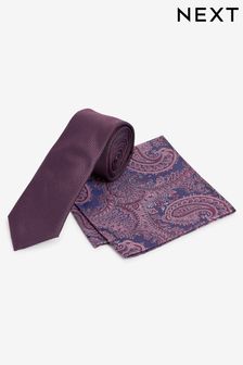 Burgunderrot/Paisley-Muster - Set aus Krawatte und quadratischem Einstecktuch (N00262) | 12 €
