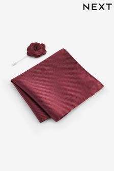 Roz trandafiriu - Set texturat cu ac de rever din mătase și batistă de buzunar (N00269) | 66 LEI