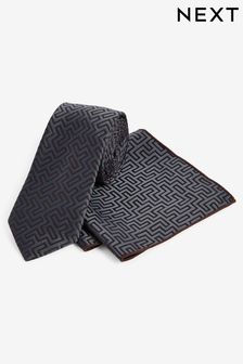 Charcoal Grey/Chocolate Brown Slim Party Tie And Pocket Square Set (N00288) | €12