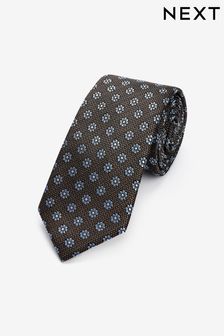 Коричневый/голубой - Стандартный крой - Шелковый галстук с геометрическим узором (N00294) | €11