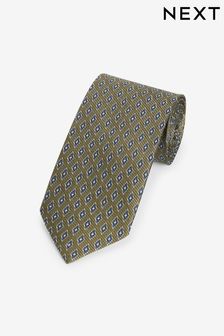 Зеленый - Широкие - Шелковый галстук с геометрическим узором (N00299) | €10