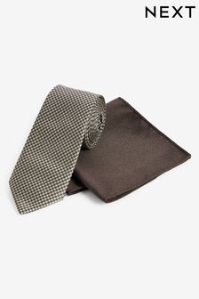 Neutral Brown Slim Tie And Pocket Square Set (N00321) | €12