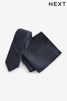 Gri Heritage în carouri - Slim - Set cravată și batistă de buzunar (N00325) | 106 LEI