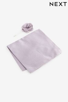 Lilac Purple Textured Silk Lapel Pin And Pocket Square Set (N00332) | €11