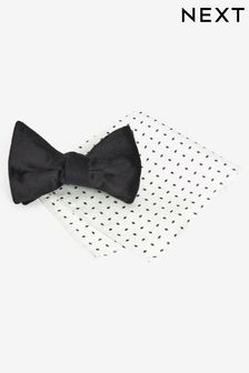 Black/White Diamond Bow Tie And Pocket Square Set (N00363) | €9