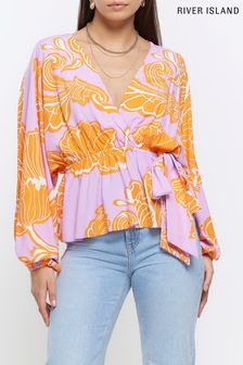 River Island Purple Wrap Front Floral Top (N00418) | €22
