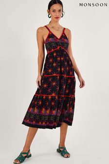 Czarna letnia sukienka z dżerseju Monsoon z geometrycznym nadrukiem (N00474) | 267 zł