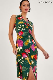 Monsoon Green Lorena Floral Print Collar Dress (N00481) | €47.50