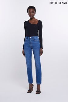 River Island Blue High Waisted Slim Straight Jeans (N00493) | €27