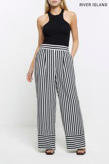 River Island Black Stripe Easy Soft Wide Trousers (N00540) | €21.50