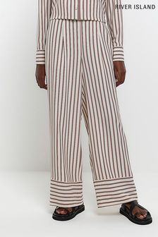 River Island Brown Stripe Easy Soft Wide Trousers (N00541) | €21.50