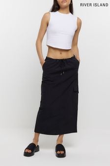 River Island Black Parachute Midaxi Skirt (N00561) | €24