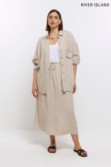 River Island Plus Natural Linen Drawcord Midi Skirt (N00565) | $60