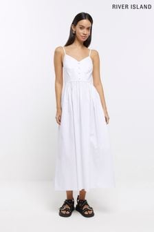 River Island Prom Poplin White Midi Dress (N00570) | €25