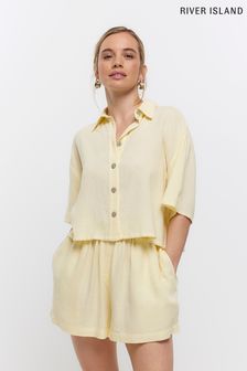 River Island Petite Yellow Linen Crop Shirt (N00581) | €16