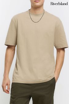 River Island Stone Natural Regular Fit T-Shirt (N00617) | AED57