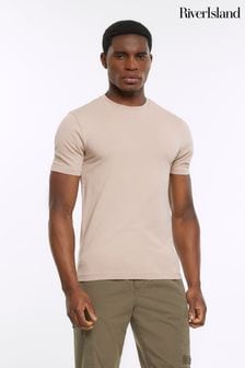 River Island Stone Natural Muscle Fit T-Shirt (N00621) | NT$470