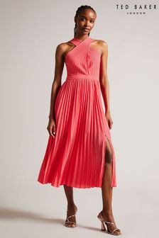 Ted Baker Pink Loueli Cross Front Pleated Dress With Knit Bodice (N00682) | €115