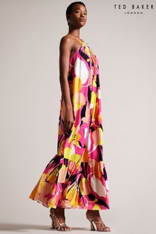 Розовое льняное платье макси на бретелях со складками Ted Baker Ikella (N00685) | €122