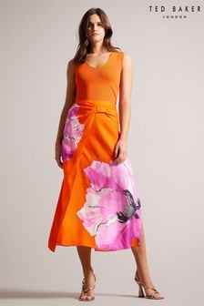 Ted Baker Orange Bethhie Asymmetric Twist Slip Skirt (N00686) | $250