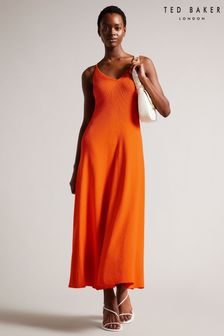 Оранжевое трикотажное платье макси в рубчик Ted Baker Marrlyy (N00703) | €110