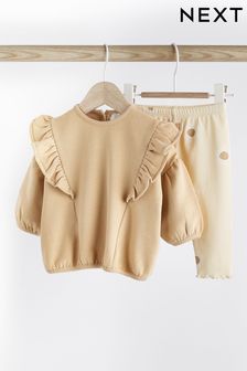 Beige Floral Baby Cosy Sweater And Leggings 2 Piece Set (N00783) | $22 - $25