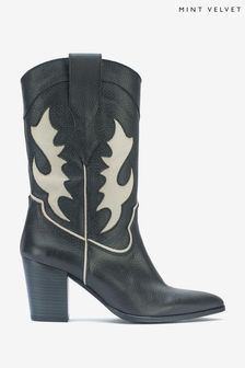 Mint Velvet Dixie Cowboy Black Boots (N00798) | €117