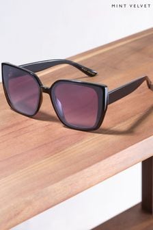 Czarny - Mint Velvet Sorrento Oversized Black Sunglasses (N00814) | 370 zł