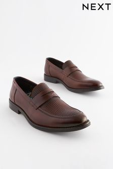 Brown Leather Embossed Loafers (N00949) | $75