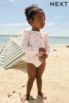 Cream Sunsafe Frill Swimsuit (3mths-7yrs) (N01102) | KRW34,200 - KRW38,400