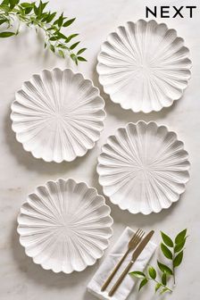 Set of 4 White Flower Dinner Plates