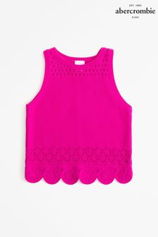 Abercrombie & Fitch Pink Crochet Knitted Tank Top Vest With Flower Hem Detail (N01169) | HK$298
