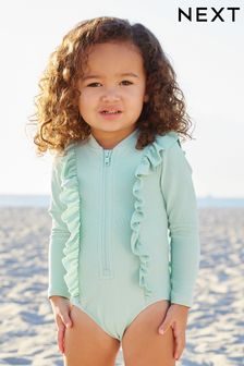 Long Sleeve Textured Frill Swimsuit (3mths-7yrs)
