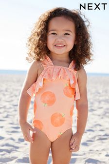 Orange Peach Ruched Strap Swimsuit (3mths-7yrs) (N01181) | AED58 - AED68