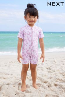 Violett mit Animalprint - Sonnenschutz-Badeanzug (3 Monate bis 7 Jahre) (N01198) | 18 € - 21 €