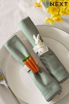 Set of 2 White Easter Bunny and Carrot Napkin Rings (N01278) | 4,070 Ft