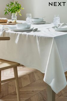 White Linen Look Cotton Table Cloth (N01280) | $45 - $58