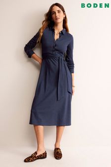 Синий - Трикотажное платье-рубашка миди Boden Laura (N01308) | €132