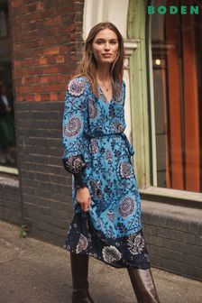 Boden Blue Tie Waist Crinkle Dress (N01348) | 276 €