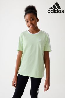 adidas Green Boyfriend Loose Fit Sportswear Essentials 3-Stripes Cotton T-Shirt (N01575) | SGD 25