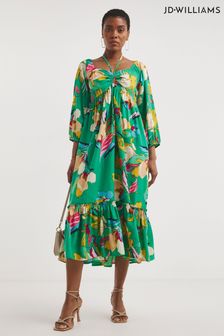 JD Williams Green Print Smock Sundress With Neck Tie (N01747) | 29 €