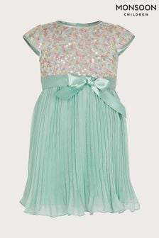 Monsoon Green Baby Disco Sequin Pleated Dress (N01805) | AED131 - AED138