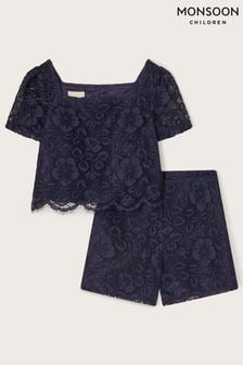 Monsoon Blue Corded Lace Top and Shorts Set (N01851) | €30 - €36